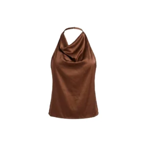 Top Satín Cuello Cowl Cognac